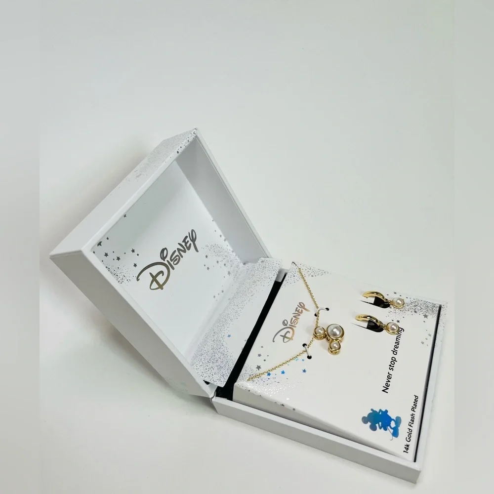 Disney Glass Cultivated Pearl Mickey Pendant Necklace and Hoop Earring Set